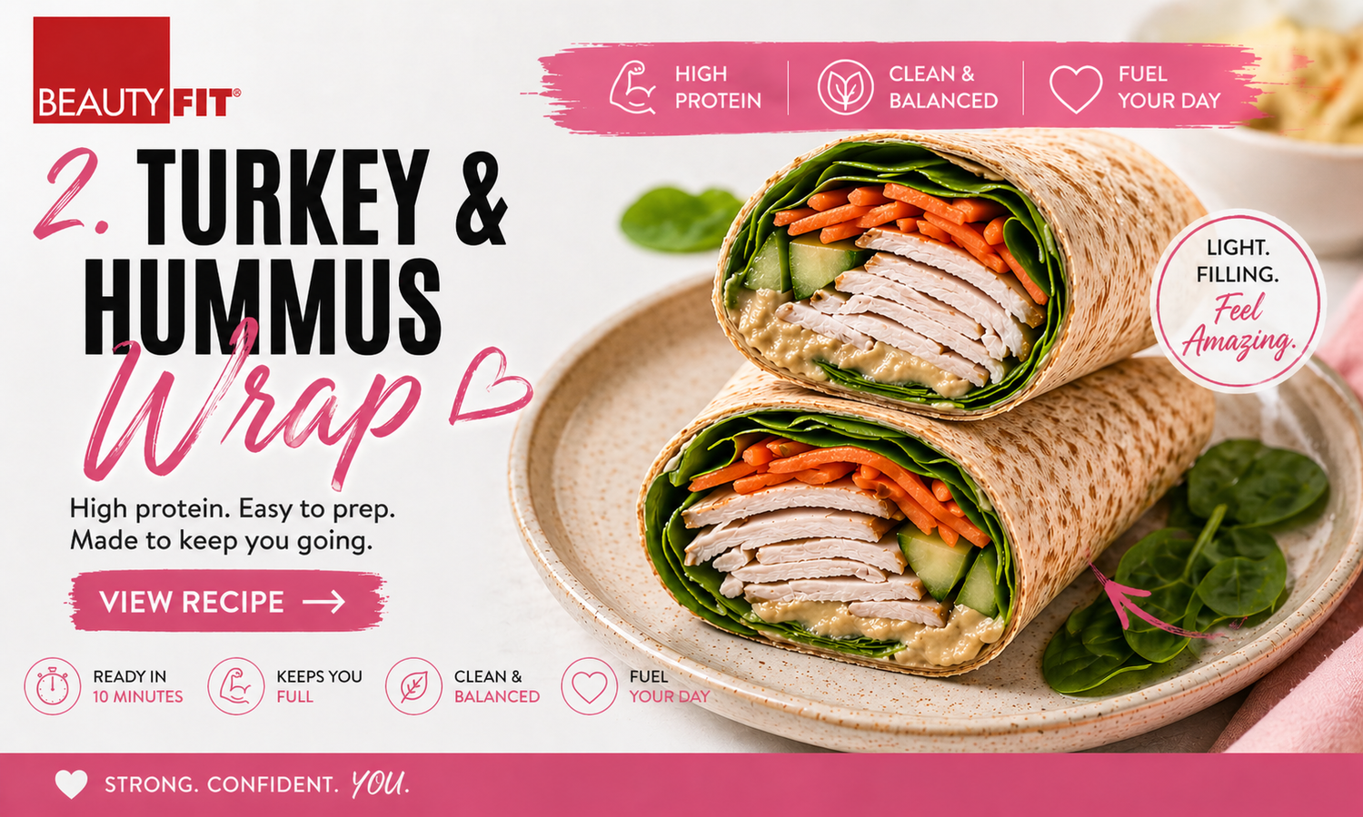 Turkey & Hummus Wrap (High Protein Healthy Lunch Idea)