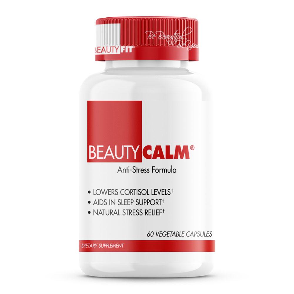 Ease your body and mind. BeautyCalm® is formulated to naturally support a healthy adrenal stress response; adjusting to physical, mental, and emotional stressors through the production of cortisol.  Anti-Stress Formula Lowers Cortisol Levels  Aids In Sleep  Support Natural Stress Relief Improve Sleep Improve Libido | BeautyFit® USA
